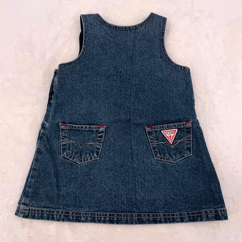 Vintage Guess Baby Dark Wash Denim Overall Jumper Dress Size 24M 100% Cotton